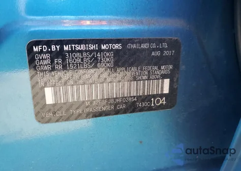 2018 Mitsubishi Mirage G4 Es from USA, damaged, VIN ML32F3FJ8JHF02854